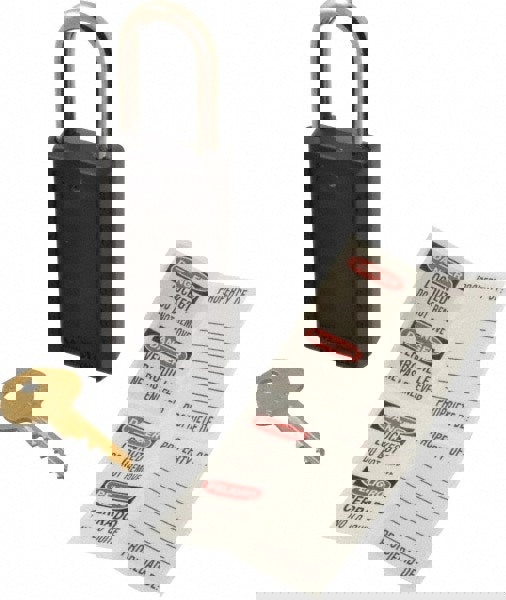 Lockout Padlock: Keyed Alike, Thermoplastic, Steel Shackle, Black